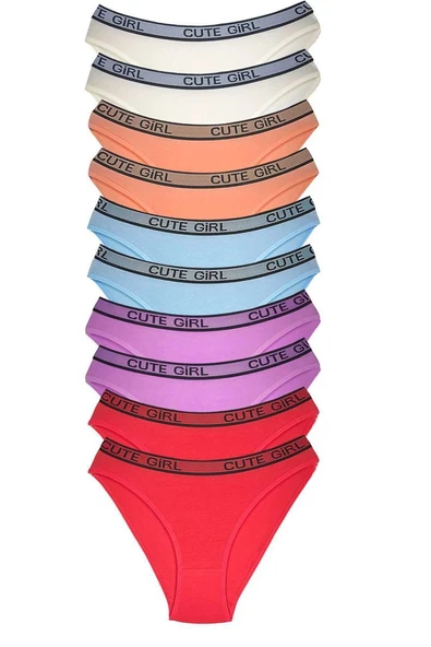 10 Adet Beli Yazılı Pamuklu Kalın Lastik Kadın Slip Külot ürün görseli 1