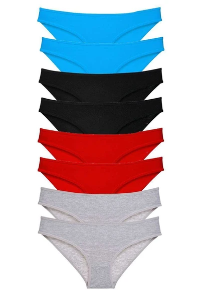 8 adet Süper Eko Set Likralı Kadın Slip Külot Siyah Kırmızı Gri Mavi ürün görseli 1