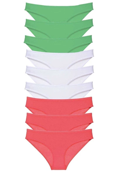 9 adet Süper Eko Set Likralı Kadın Slip Külot Yeşil Beyaz Fuşya ürün görseli 1
