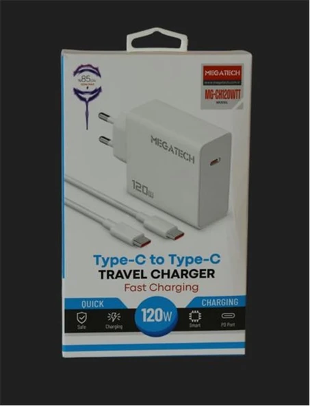 Megatech (MG-CH120WTT) 120W Type-C To Type-C Şarj Aleti ürün görseli 1