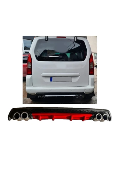OTO H.İ.T. PEUGEOT PARTNER UYUMLU BODY KİT DİFÜZÖR 4 ÇIKIŞ YUVARLAK KIRMIZI ürün görseli 1