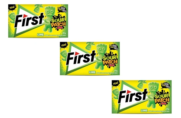 First Sour Patch Kids Lime Misket Limonu Aromalı Şekersiz Sakız 27 g - 3'lü Paket ürün görseli 1
