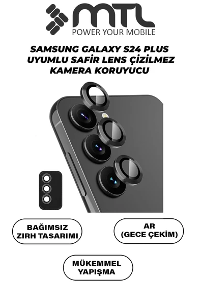Samsung S24 Plus Uyumlu Safir Lens Çizilmez Dayanıklı Kamera Koruyucu Siyah ürün görseli 1