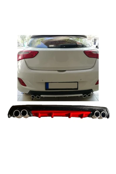 OTO H.İ.T. HYUNDAİ İ30 UYUMLU BODY KİT DİFÜZÖR 4 ÇIKIŞ YUVARLAK KIRMIZI ürün görseli 1