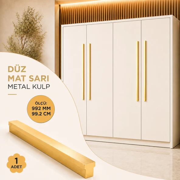 Özen 992 mm 99.2 cm Düz Mat Sarı Mobilya Kulpu Uzun Çekmece Dolap Kapak Kulp Metal Kulbu ürün görseli 1