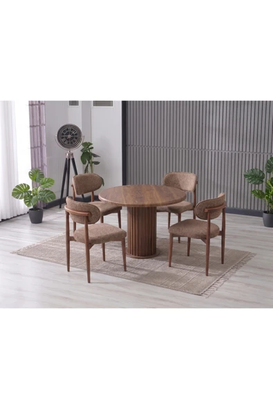 LİNA BOHEM 90x90 AHŞAP YUVARLAK MASA & 4 POLO SANDALYE SETİ ürün görseli 1
