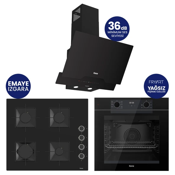 Fryart Hava Fritözlü Silentart Siyah Ankastre Set QEP63CS+SS205+D063-SA ürün görseli 1
