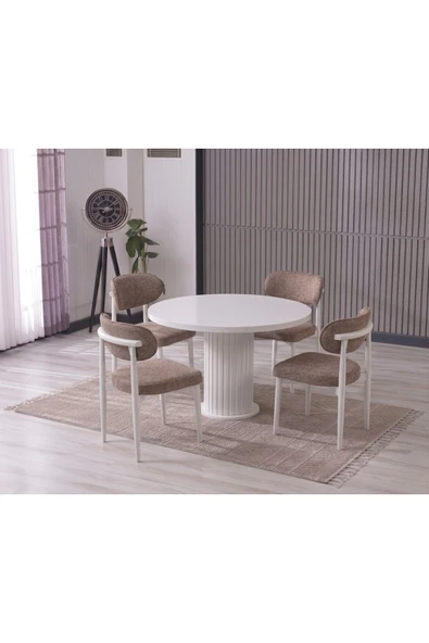 LİNA BOHEM 90x90 BEYAZ YUVARLAK MASA & 4 POLO SANDALYE SETİ ürün görseli 1