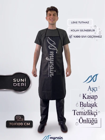 Suni Deri Su Geçirmez Bulaşıkçı Önlüğü Aşçı Önlüğü Kasap Önlüğü Temizlikçi Önlüğü Siyah ürün görseli 1