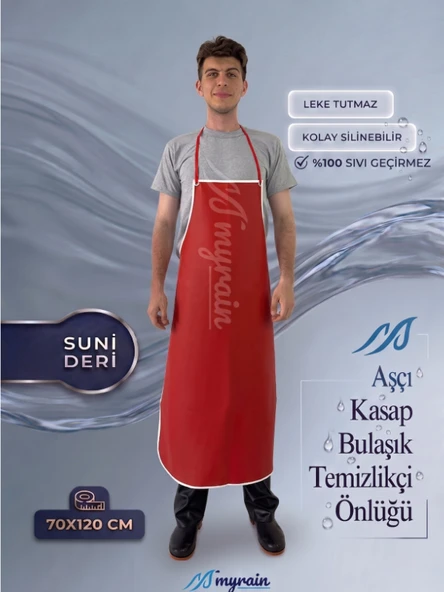 Suni Deri Su Geçirmez Bulaşıkçı Önlüğü Aşçı Önlüğü Kasap Önlüğü Temizlikçi Önlüğü Kırmızı ürün görseli 1