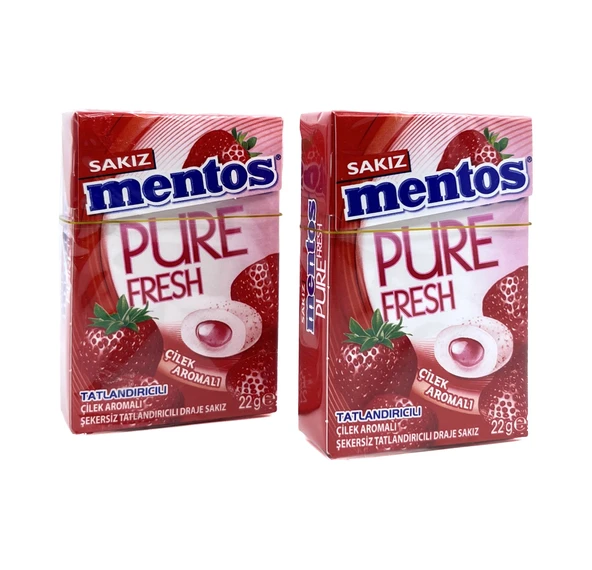 Mentos Pure Fresh Çilek Aromalı Şekersiz Tatlandırıcılı Draje Sakız 22 g (2 ADET) ürün görseli 1