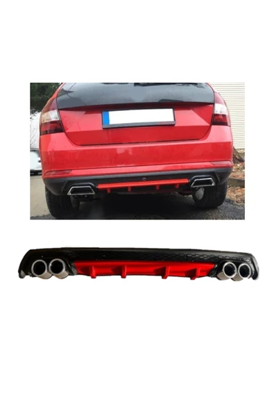 OTO H.İ.T. SKODA SCALA UYUMLU BODY KİT DİFÜZÖR 4 ÇIKIŞ YUVARLAK KIRMIZI ürün görseli 1