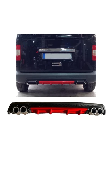 OTO H.İ.T. VOLKSWAGEN CADDY MK2UYUMLU BODY KİT DİFÜZÖR 4 ÇIKIŞ YUVARLAK KIRMIZI ürün görseli 1