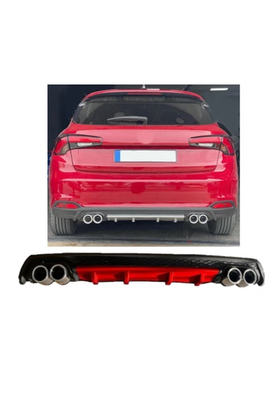 OTO H.İ.T. FİAT EGEA HATCHBACK UYUMLU BODY KİT DİFÜZÖR 4 ÇIKIŞ YUVARLAK KIRMIZI ürün görseli 1
