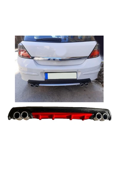 OTO H.İ.T. OPEL ASTRA H UYUMLU BODY KİT DİFÜZÖR 4 ÇIKIŞ YUVARLAK KIRMIZI ürün görseli 1