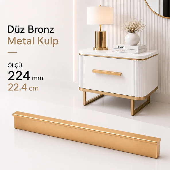 Düz Bronz Metal Mobilya Kulp 224 mm 22 cm Uzun Çekmece Dolap Kapak Kulpu Modern Metal Kulbu Kulb ürün görseli 1