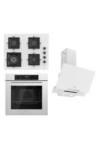 FLOWART-SILENTART Serisi Beyaz Set (SC406-WFA + QBL63CB +D064-SA ) - Döküm Izgara / 65 cm Ocak ürün görseli 1