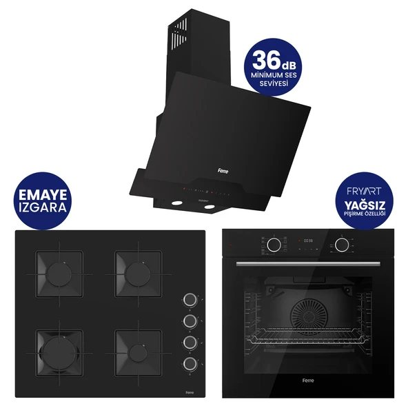 Fryart Hava Fritözü Fonksiyonlu Silentart Siyah 3'lü Ankastre Set ( Xe63cs-SS205-D063SA ) ürün görseli 1