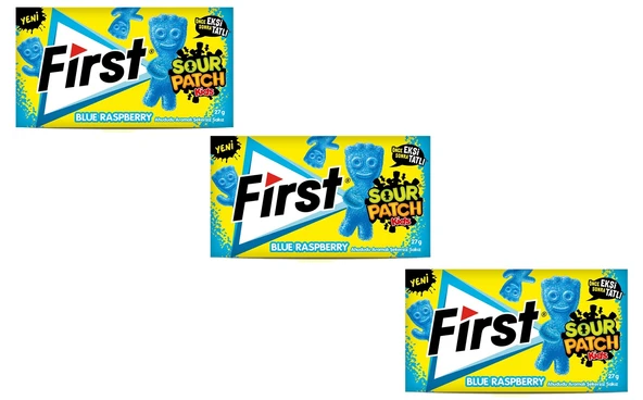 FIRSTFirst Sour Patch Kids Blue Raspberry Ahududu Aromalı Şekersiz Sakız 27 g - 3'lü Paket ürün görseli 1