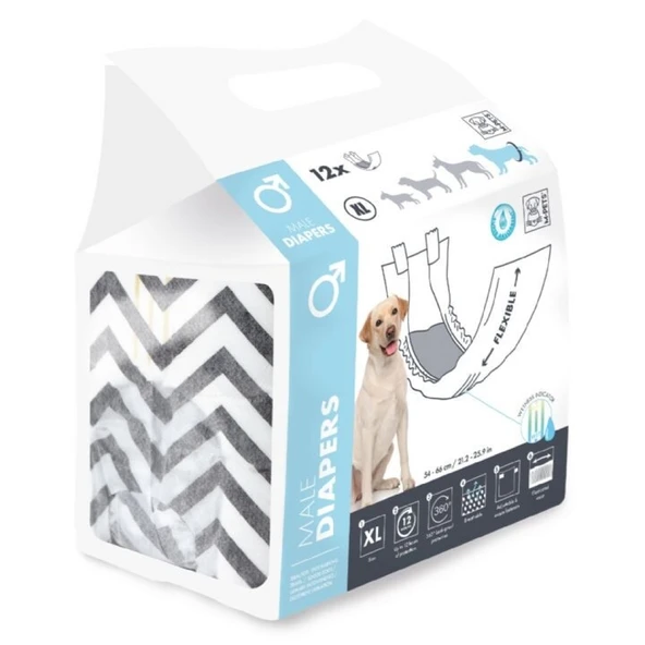 M-Pets Diapers Erkek Köpekler İçin Külot Bez 54-66cm XL (12'li) ürün görseli 1