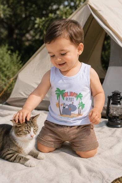 Holiday Baskı Erkek Bebek Atlet Şort Yazlık Takım 3521 ürün görseli 1