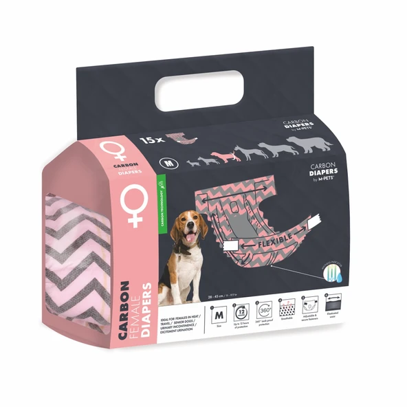 M-Pets Karbonlu Diapers Dişi Köpekler İçin Külot Bez 28-42cm [M] (15'li) ürün görseli 1