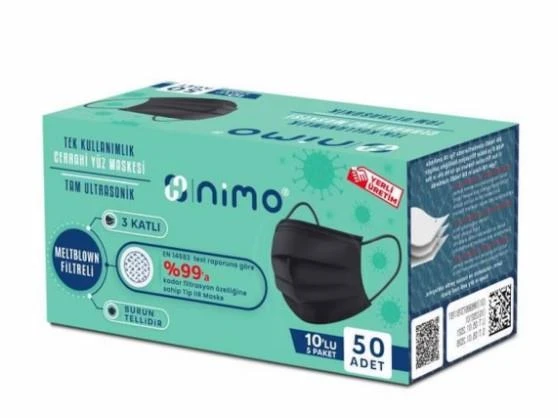 NİMO MASKE 3 KATLI 50'Lİ SİYAH ürün görseli 1