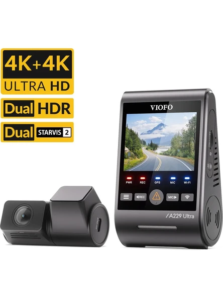 Viofo A229 Ultra 2 Kameralı Ön ve Arka 4k+4k Sony Starvis 2 Sensörlü Dual Hdr Wi-Fi 6 Gps'li Araç Kamerası ürün görseli 1
