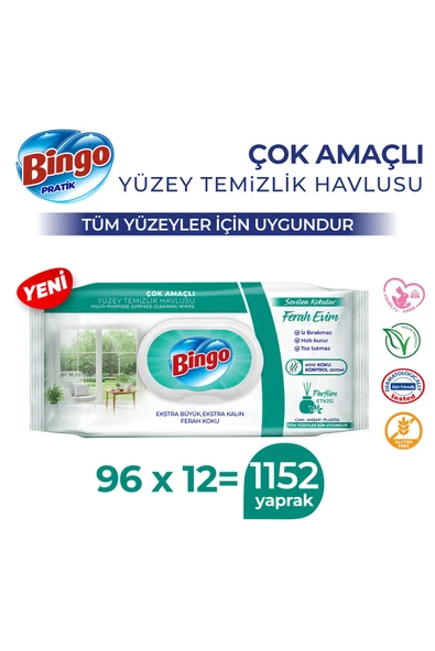 Yüzey Temizleme Havlusu Sevilen Kokular Ferah Evim 96 Adetx12 (1152 Yaprak) ürün görseli 1