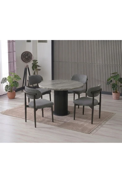 LİNA BOHEM 90x90 GRİ/SİYAH  YUVARLAK MASA & 4 POLO SANDALYE SETİ ürün görseli 1