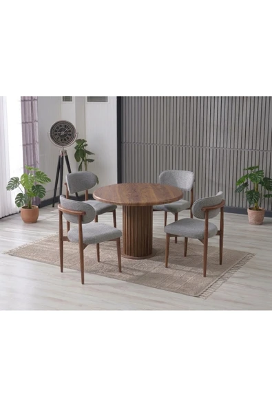 LİNA BOHEM 90x90 AHŞAP YUVARLAK MASA & 4 POLO SANDALYE SETİ ürün görseli 1