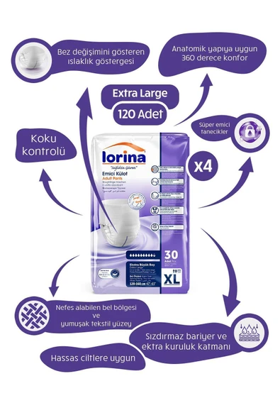 Lorina Emici Külot Hasta Bezi Xlarge 120 Adet ürün görseli 1