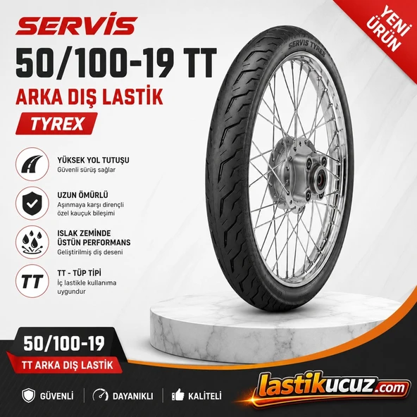 Servis 50/100-19 TT ARKA DIŞ LASTİK (İÇ LASTİK GEREKTİRİR) Motosiklet Lastiği ürün görseli 1