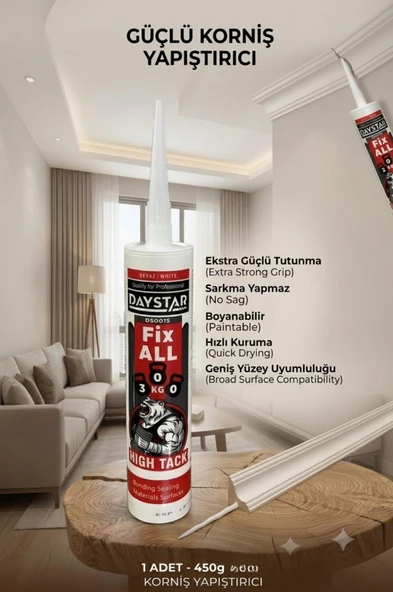 450 Gram Beyaz Güçlü Korniş Yapıştırıcı Süper Yüksek Tutunma PVC Çıta ve Panel Yapışıtıcı Slikon ürün görseli 1