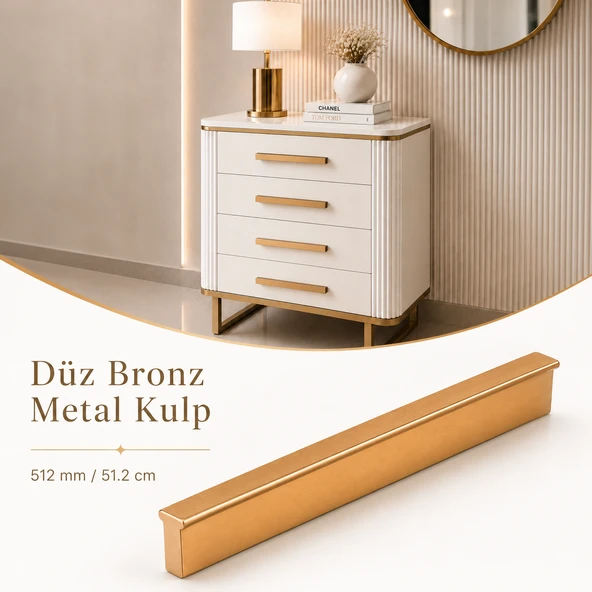Düz Bronz Metal Mobilya Kulp 1 Adet 512 mm 51.2 cm Uzun Çekmece Dolap Kapak Kulpu Metal Kulbu Kulb ürün görseli 1