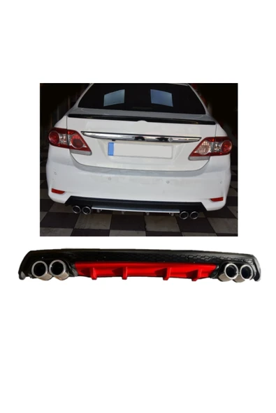OTO H.İ.T. TOYOTA COROLLA 07-12 UYUMLU BODY KİT DİFÜZÖR 4 ÇIKIŞ YUVARLAK KIRMIZI ürün görseli 1