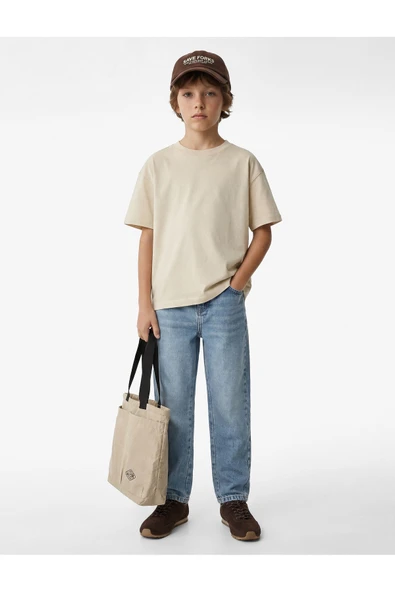 Koton Erkek Çocuk Beli Lastikli Düğmeli Rahat Kesim Denim Pantolon ürün görseli 1