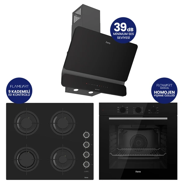 Flowart Turbolu Siyah Cam Silenart Ankastre Set QBL62CS - CS205FA - D080SA ürün görseli 1