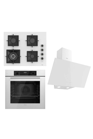 FLOWART Serisi Beyaz Set (SC406-WFA + QBL63CB +D078 ) - Döküm Izgara / 65 cm Ocak ürün görseli 1