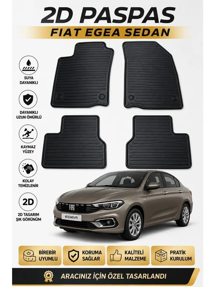 Fiat Egea Sedan Uyumlu 2D Kauçuk Oto Paspas 4 Parça Araca Özel Siyah ürün görseli 1