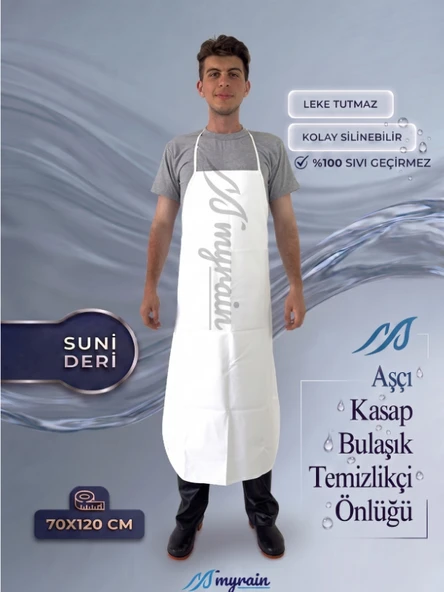 Suni Deri Su Geçirmez Bulaşıkçı Önlüğü Aşçı Önlüğü Kasap Önlüğü Temizlikçi Önlüğü Beyaz ürün görseli 1