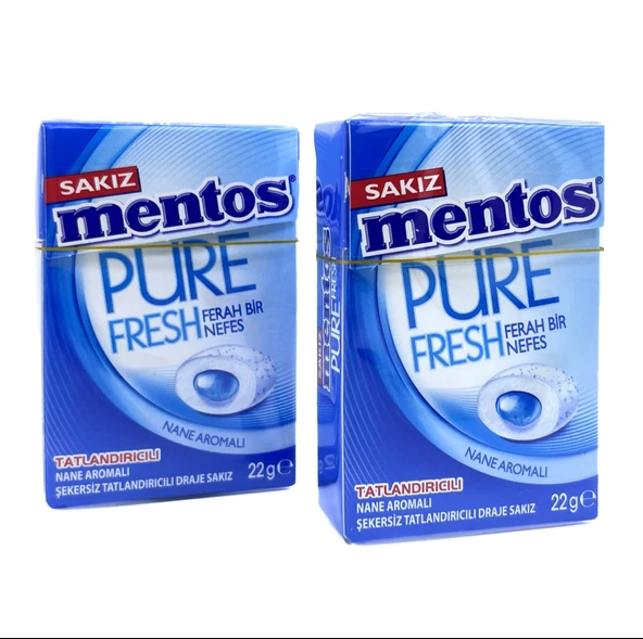 Mentos Pure Fresh Nane Aromalı Şekersiz Tatlandırıcılı Draje Sakız 22 g (2 ADET) ürün görseli 1