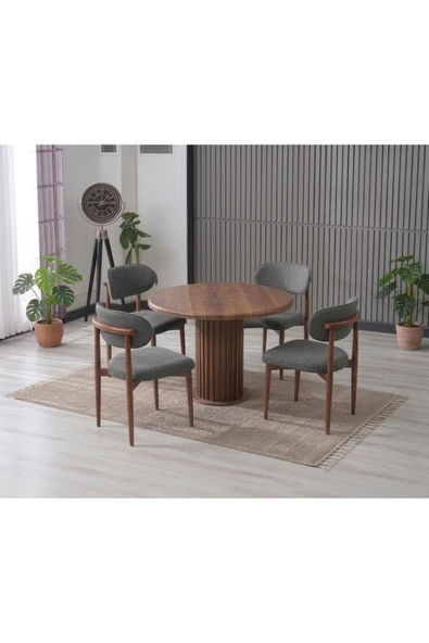 LİNA BOHEM 90x90 AHŞAP YUVARLAK MASA & 4 POLO SANDALYE SETİ ürün görseli 1