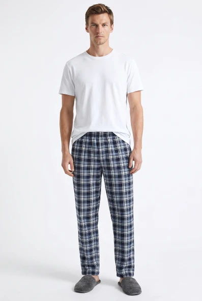 Cepli Ekose Desenli Pamuk Pijama Altı - Mavi ürün görseli 1