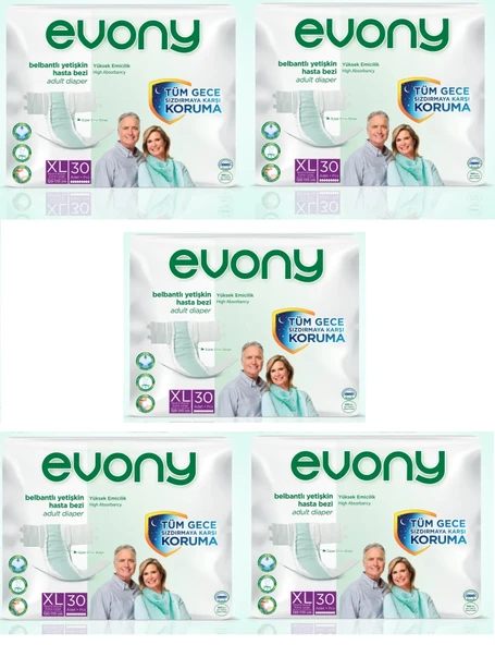 Evony Yetişkin Bezi Bel Bantlı Tekstil Yüzey Ekstra Büyük (XL) 150 Adet (5PK-30) ürün görseli 1