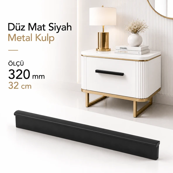 Düz Mat Siyah Mobilya Kulp 320 mm 32 cm Uzun Çekmece Dolap Kapak Kulpu Modern Metal Kulbu Kulb ürün görseli 1