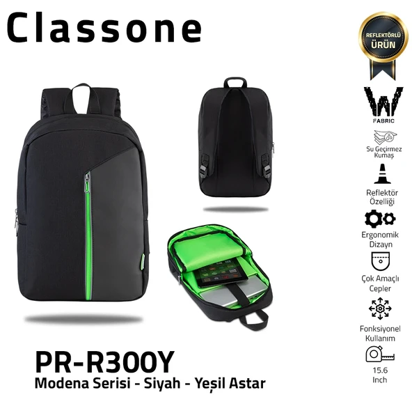 Classone PR-R300Y 15.6" Sırt Çantası - Yeşil ürün görseli 1