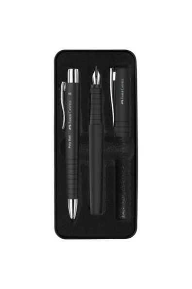 Faber-Castell 2011 Hediye Seti Siyah Metal Kutu Dolma Kalem Ve Tükenmez Kalem ürün görseli 1