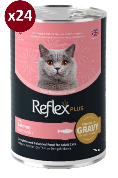 Reflex Plus Konserve Sos İçinde Et Parçacıklı Somonlu Yetişkin Kedi Maması 400 Gr*24 ADET ürün görseli 1