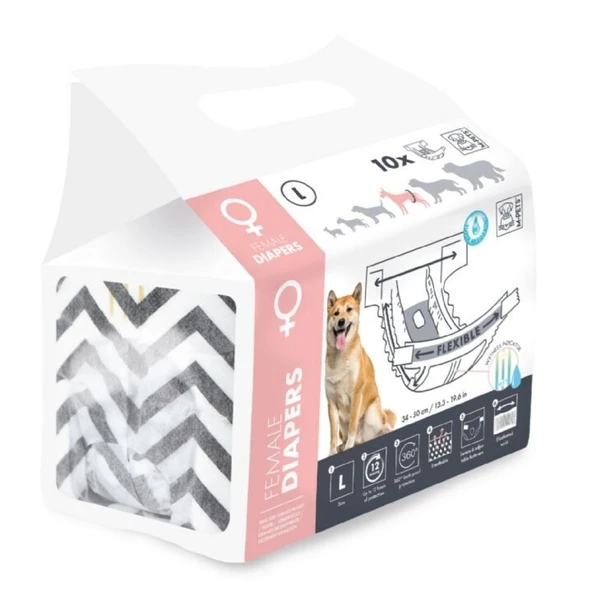 M-Pets Diapers Dişi Köpekler İçin Külot Bez 32x52cm (10'lu) L ürün görseli 1